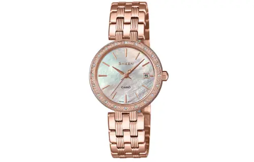 CASIO Casio SHEEN series mother dial Swarovski crystal date display business casual waterproof quartz movement stainless steel strap Japanese and Korean watch women's watch mother-of-pearl dial SHE-4060PG-4A