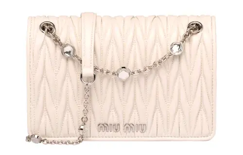 MIU MIU Chain Soft Sheepskin Leather Handbag, Shoulder Bag Mini Women's White