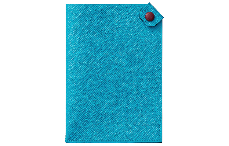 HERMES Tarmac Cow Leather Passport Card Holder Women's Frida Blue