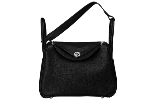 HERMES Lindy Clemence Bullock Leather Handbag, Shoulder Bag 30 Women's 89 Noir Black