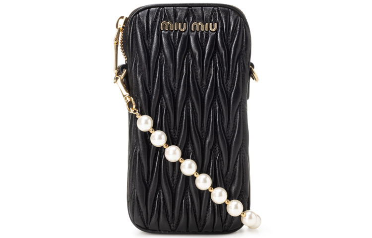 MIU MIU Lambskin One Shoulder Crossbody Cell Phone Pouch Women's Black