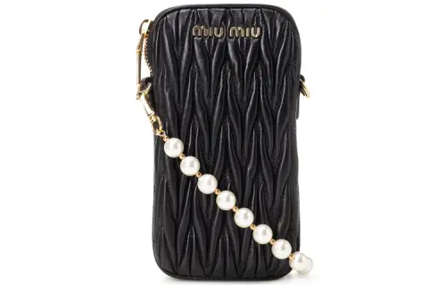 MIU MIU Lambskin One Shoulder Crossbody Cell Phone Pouch Women's Black