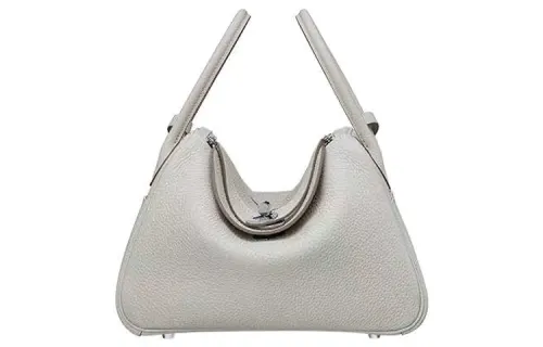 HERMES Lindy Taurillon Clemence Cow Leather Handbag Regular 26 Women's 8L Beton Glacier White