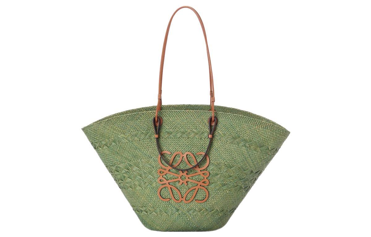LOEWE Anagram Basket Palm Cow Leather Shoulder Bag Large Women's Grass Green