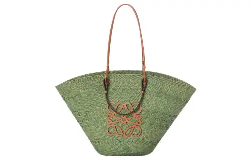 LOEWE Anagram Basket Palm Cow Leather Shoulder Bag Large Women's Grass Green