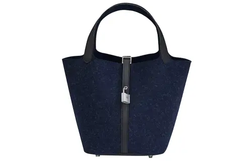 HERMES Picotin Lock Swift Leather Basket Bag, Bucket Bag, Handbag 22 Women's Midnight Blue & Black