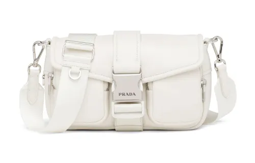 PRADA Recycled Nylon With Sheepskin Urban Techwear Flap Bag, Crossbody Bag, Shoulder Bag Women's White
