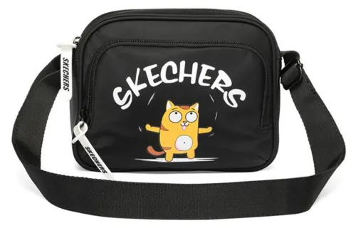 Skechers Fabric Shoulder Bag, Crossbody Bag Regular Unisex Pitch Black