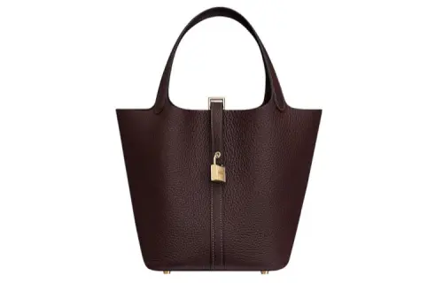 HERMES Picotin Lock Clemence Bullock Leather Basket Bag, Bucket Bag, Handbag 18 Women's 0G Rouge Sellier Saddle Red
