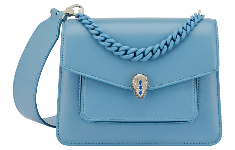 BVLGARI Serpenti Forever Lambskin Chain Bag, Shoulder Bag, Crossbody Bag Small Women's Blue