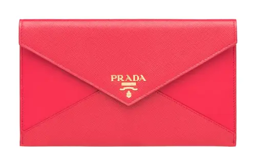 PRADA Luggage Collection Cow Leather Clutch Women's Red