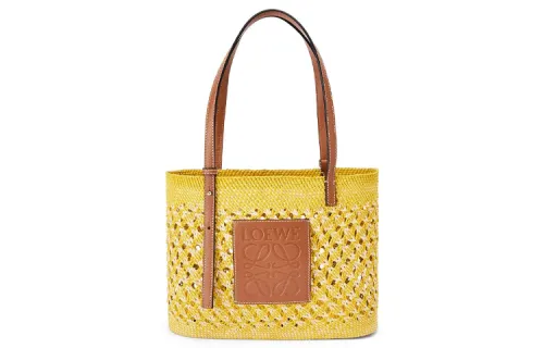 LOEWE Square Basket Palm With Cow Leather Vacation Bag, Handbag, Shoulder Bag Women's Yellow