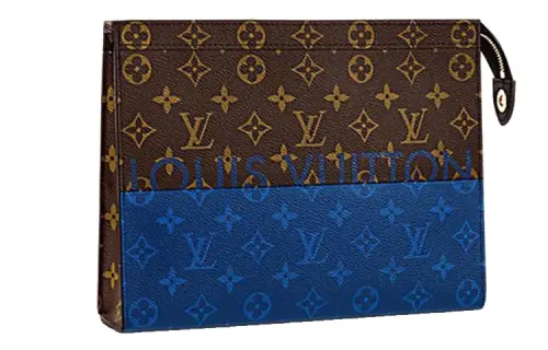 LOUIS VUITTON Pochette Voyage Canvas With Leather Toiletry Bag Clutch Medium Men's Brown/Blue