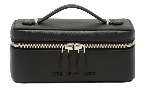 PRADA Luggage Collection Leather Makeup Bag Small Women's Black