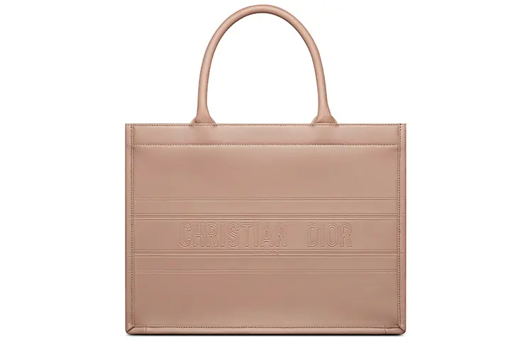 DIOR BookTote Brand Logo Cow Leather Tote Bag, Shopping Bag, Shoulder Bag, Handbag Women's Warm Taupe