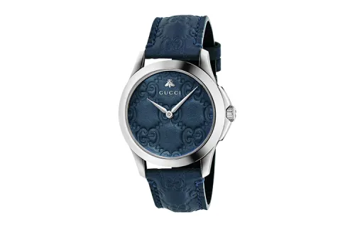 GUCCI G Timeless Collection Timeless Wrist Watches Quartz Movement Leather Strap Blue Dial Unisex 30m Water Resistant