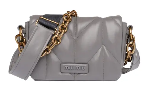 MIU MIU Soft Sheepskin Leather Crossbody Bag, Shoulder Bag Women's Marble Gray