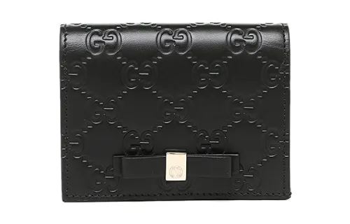 GUCCI Signature Leather Card Holder, Wallet Women's Black