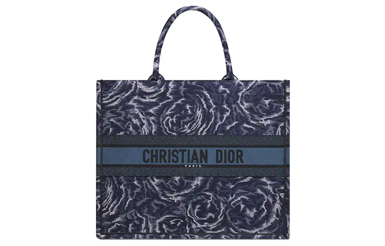 DIOR BookTote Pattern Embroidery Tote Bag, Shopping Bag, Handbag, Handbag Large Women's Blue