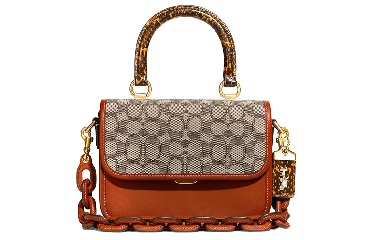 COACH Rogue Leather Small Square Bag, Crossbody Handbag Small Women's Caramel Brown
