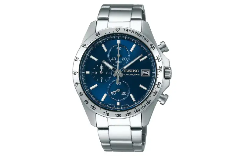 SEIKO Waterproof quartz watch strap stainless steel, men's watch, blue dial, three-eye chronograph, quartz mechanism, Japanese and Korean