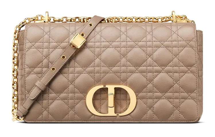 DIOR Caro Soft Cow Leather Shoulder Bag, Crossbody Bag Large Women's Warm Taupe