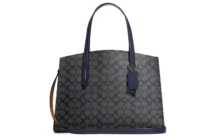 COACH Charlie Canvas With Leather Crossbody Bag, Handbag Shoulder Bags Large Women's Black