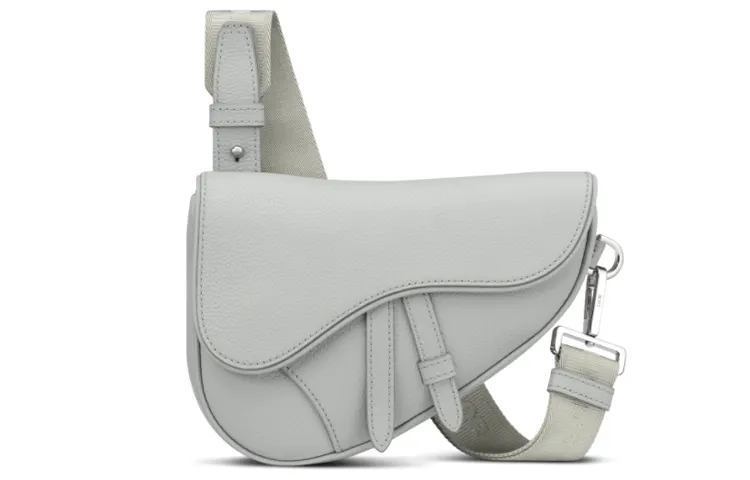 DIOR Saddle Grained Calfskin Saddle Bag, Fanny Pack, Sling Bag, Shoulder Bag, Crossbody Bag Mini Unisex Gray