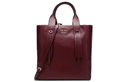 PRADA Zip Closure Leather Handbag, Shoulder Bag Women's Cherry Red