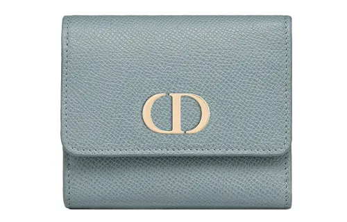 DIOR 30 Montaigne Grain Calfskin Trifold Card Holder, Wallet Women's Cloud Blue
