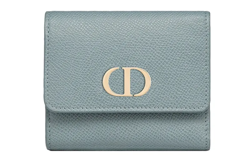 DIOR 30 Montaigne Grain Calfskin Trifold Card Holder, Wallet Women's Cloud Blue