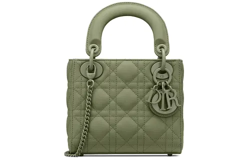 DIOR Lady Dior Cow Leather Wicker Pattern Shoulder Bag, Crossbody Bag, Handbag Mini Women's Matcha Green