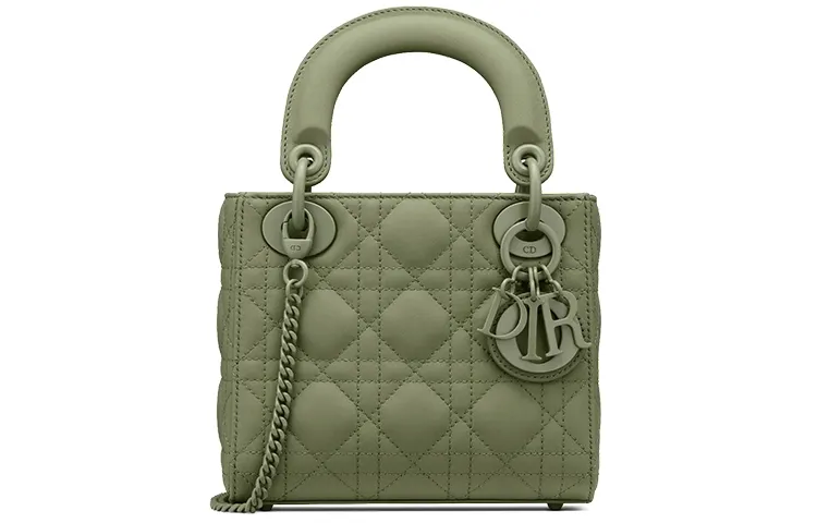 DIOR Lady Dior Cow Leather Wicker Pattern Shoulder Bag, Crossbody Bag, Handbag Mini Women's Matcha Green