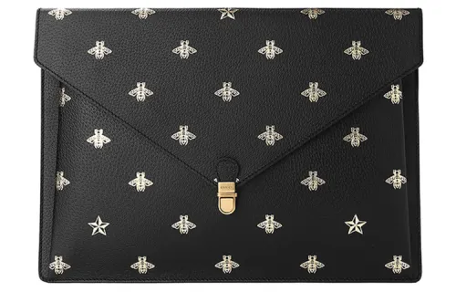 GUCCI Leather Envelope Bag, Clutch Large Unisex Black