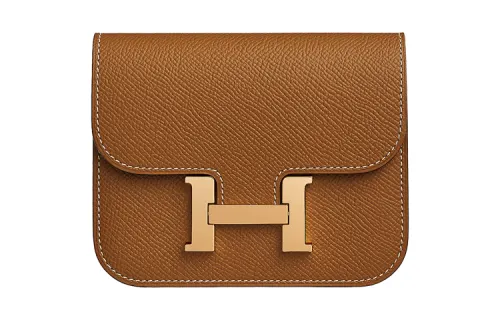 HERMES Constance Slim Gold tone Lock Epsom Leather Clutch Wallet Women's 37 Gold Brown