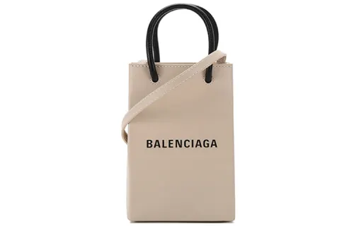 Balenciaga Leather Cell Phone Pouch Handbag, Crossbody Bag, Shoulder Bag Unisex Light Beige