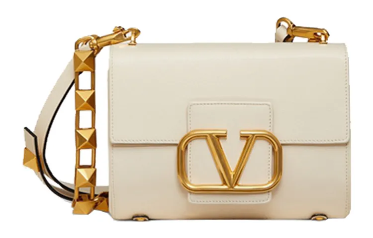 Valentino Calfskin Shoulder Bag, Crossbody Bag Small Women's Light Ivory White