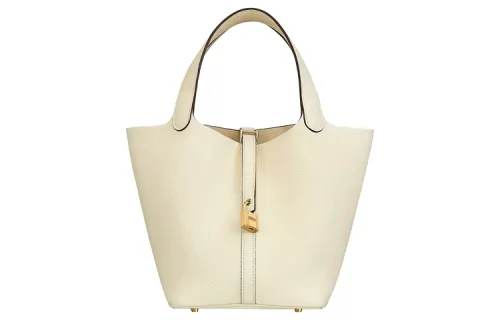 HERMES Picotin Lock Clemence Bullock Leather Basket Bag, Bucket Bag, Handbag 22 Women's I2 Nata Cream White