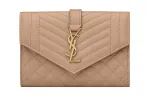 SAINT LAURENT Monogramme Calfskin With Embossed Leather Envelope Bag Wallet Small Women's Dark Coffee