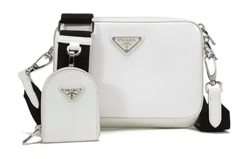 PRADA Shiny Leather With Small Pouch Crossbody Bag, Shoulder Bag Women's White