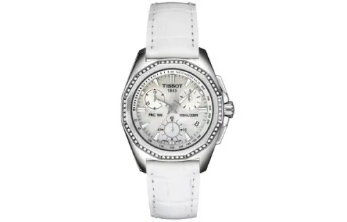 TISSOT Quartz Movement 100m Waterproof Women's Watch 33mm Silver Dial Stainless Steel Case Leather Strap