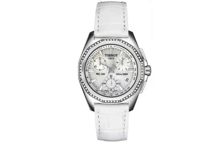 TISSOT Quartz Movement 100m Waterproof Women's Watch 33mm Silver Dial Stainless Steel Case Leather Strap