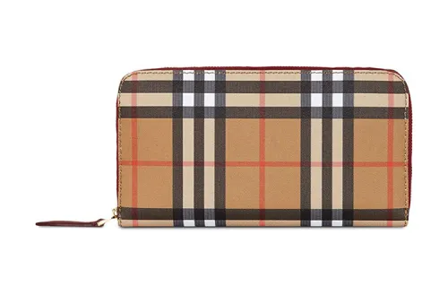 Burberry Cow Leather Wallet Women's Brown Plaid