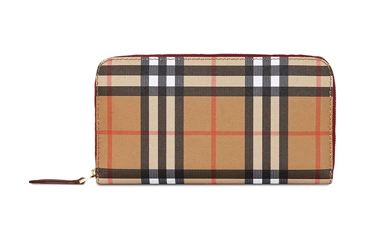 Burberry Cow Leather Wallet Women's Brown Plaid