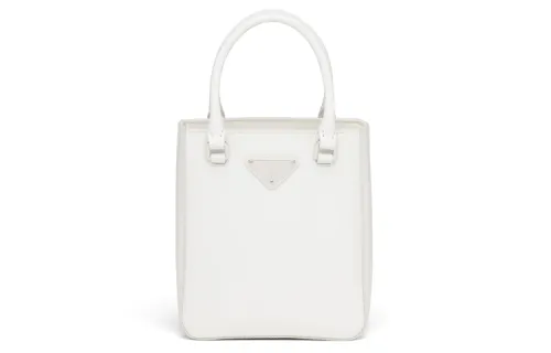 PRADA Shiny Leather Tote Bag, Shopping Bag, Handbag Small Women's White