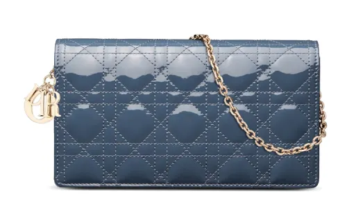 DIOR Lady Dior Wicker Pattern Cow Leather Handheld Crossbody Bag Women's Dark Denim Blue