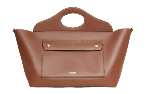 Burberry Pocket Bag Leather Tote Bag, Shopping Bag, Handbag Medium Women's Tan