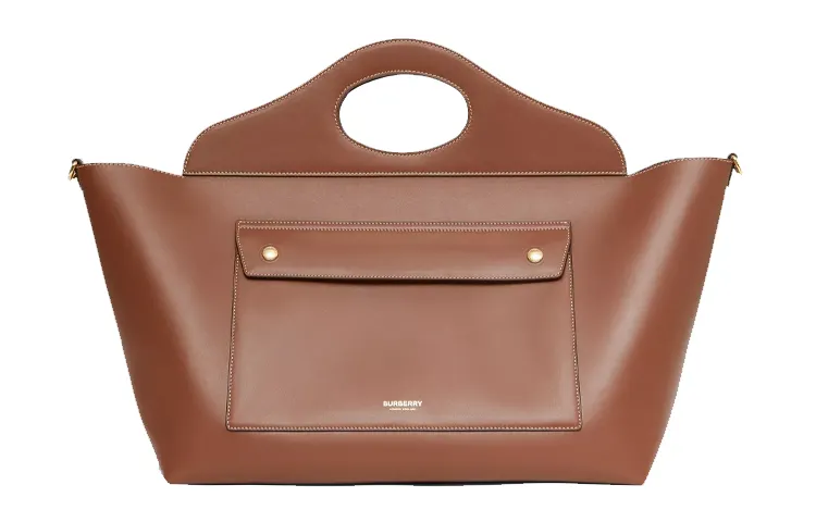 Burberry Pocket Bag Leather Tote Bag, Shopping Bag, Handbag Medium Women's Tan
