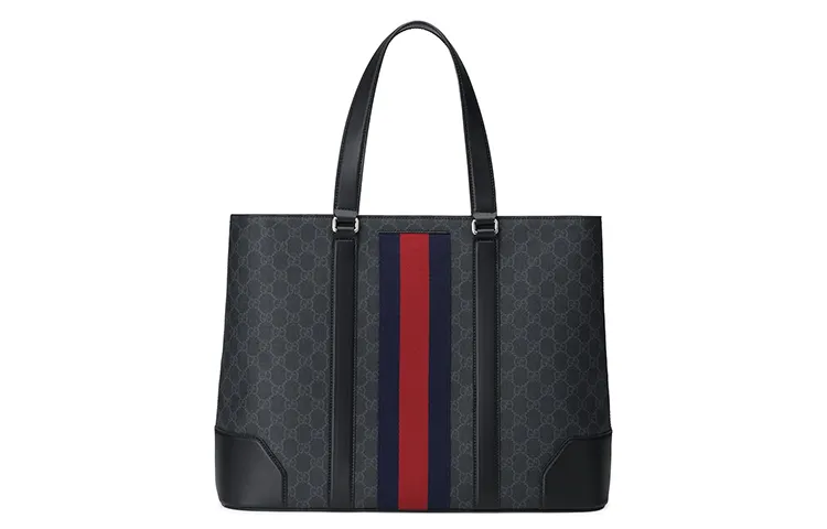 GUCCI GG Supreme Canvas With Leather Shoulder Bag, Handbag Men's Black Gray