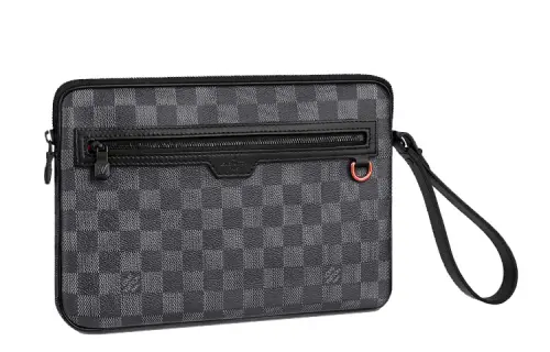 LOUIS VUITTON Canvas With Leather Wrist Bag Clutch Regular Men's Black